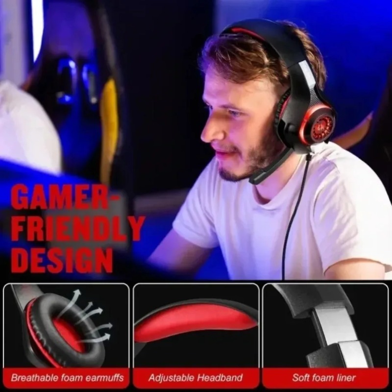 Gaming Headset With Mic Rgb - Headset Gaming Berkabel Over Ear Peredam