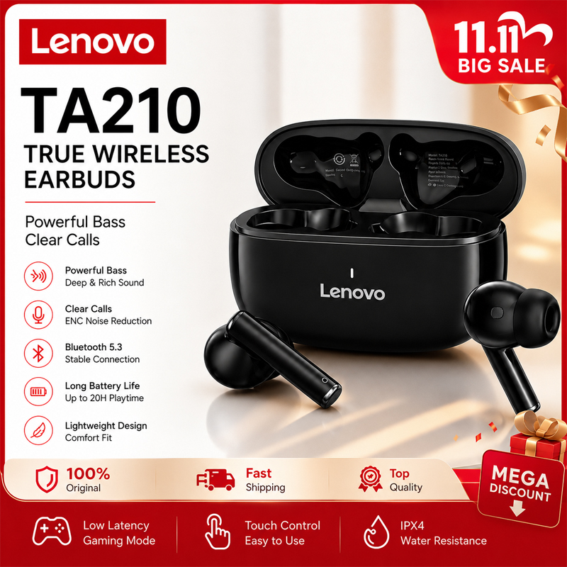Anc Wireless Over Ear Headphones - Headphone Nirkabel Bluetooth Lenovo TA210 dengan