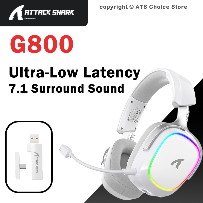 Gaming Headset With Mic Rgb - ATTACK SHARK G800 Headset Gaming Nirkabel