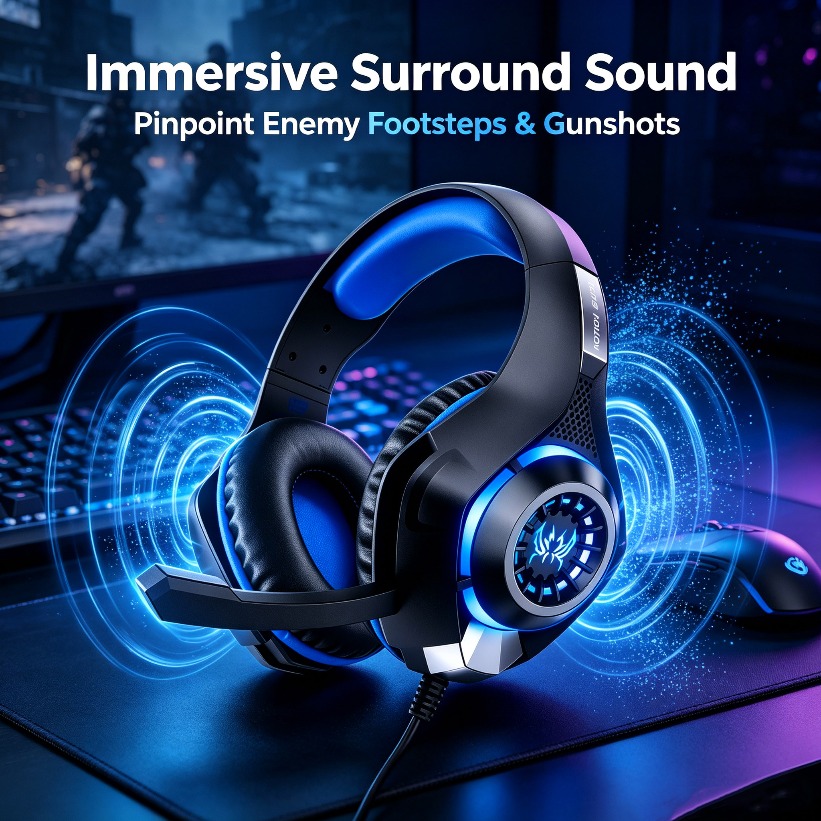 Gaming Headset With Mic Rgb - Headphone Gaming LED dengan Mikrofon, Headset