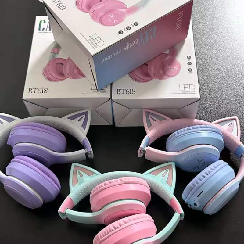 Headphone Bluetooth Nirkabel T - Cat Ear Bluetooth Headset Led ulasan dan harga