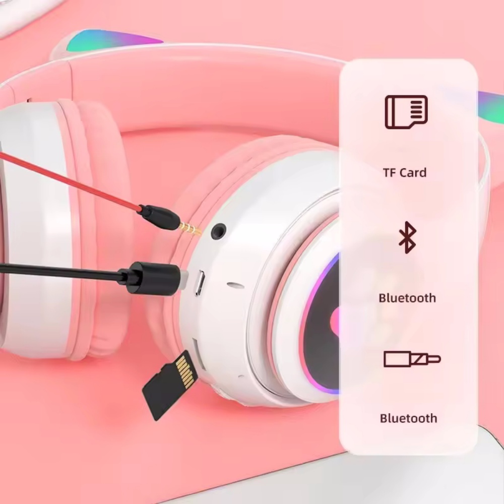 Headset Nirkabel Telinga Kucin - Cat Ear Bluetooth Headset Led ulasan dan harga