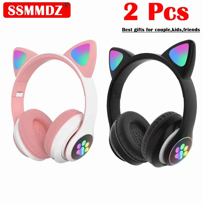 2 Buah Headset Nirkabel Headph - Cat Ear Bluetooth Headset Led ulasan dan harga