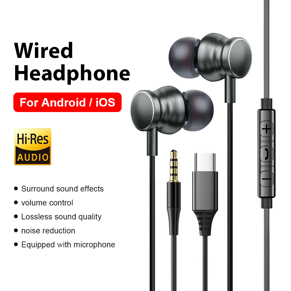 Headphone Berkabel Tipe C 3.5m - Type C Wired Earphones With Mic ulasan dan harga