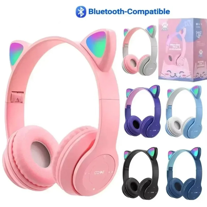 Earphone Bluetooth Nirkabel Ga - Cat Ear Bluetooth Headset Led ulasan dan harga
